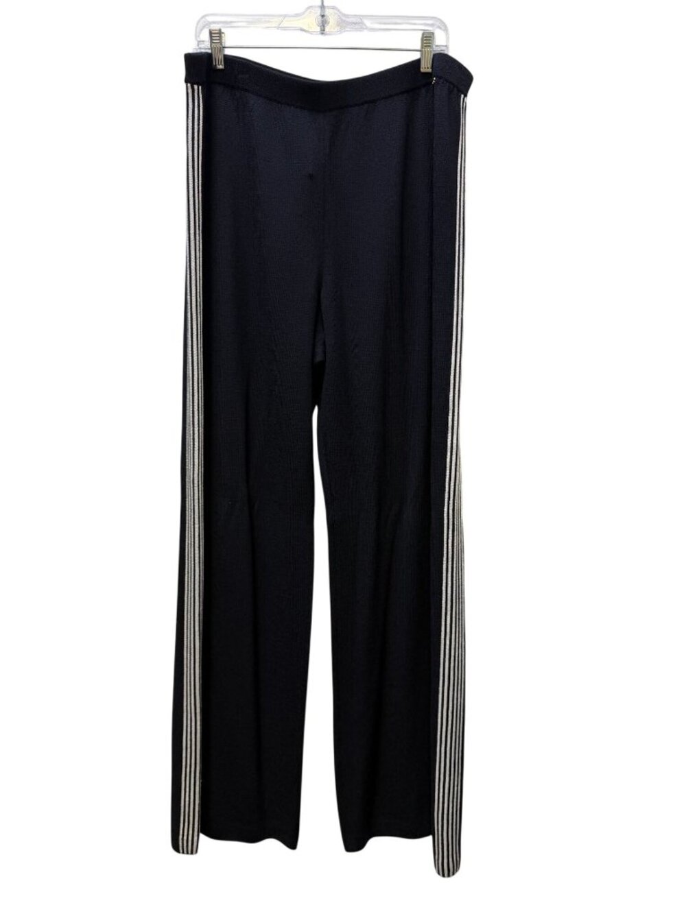 NWT St John Wide-Leg Knit Pants Black With White Stripes Size XL